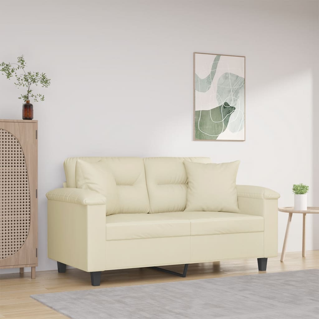 vidaXL 2-miestna pohovka s vankúšmi krémová 120 cm umelá koža