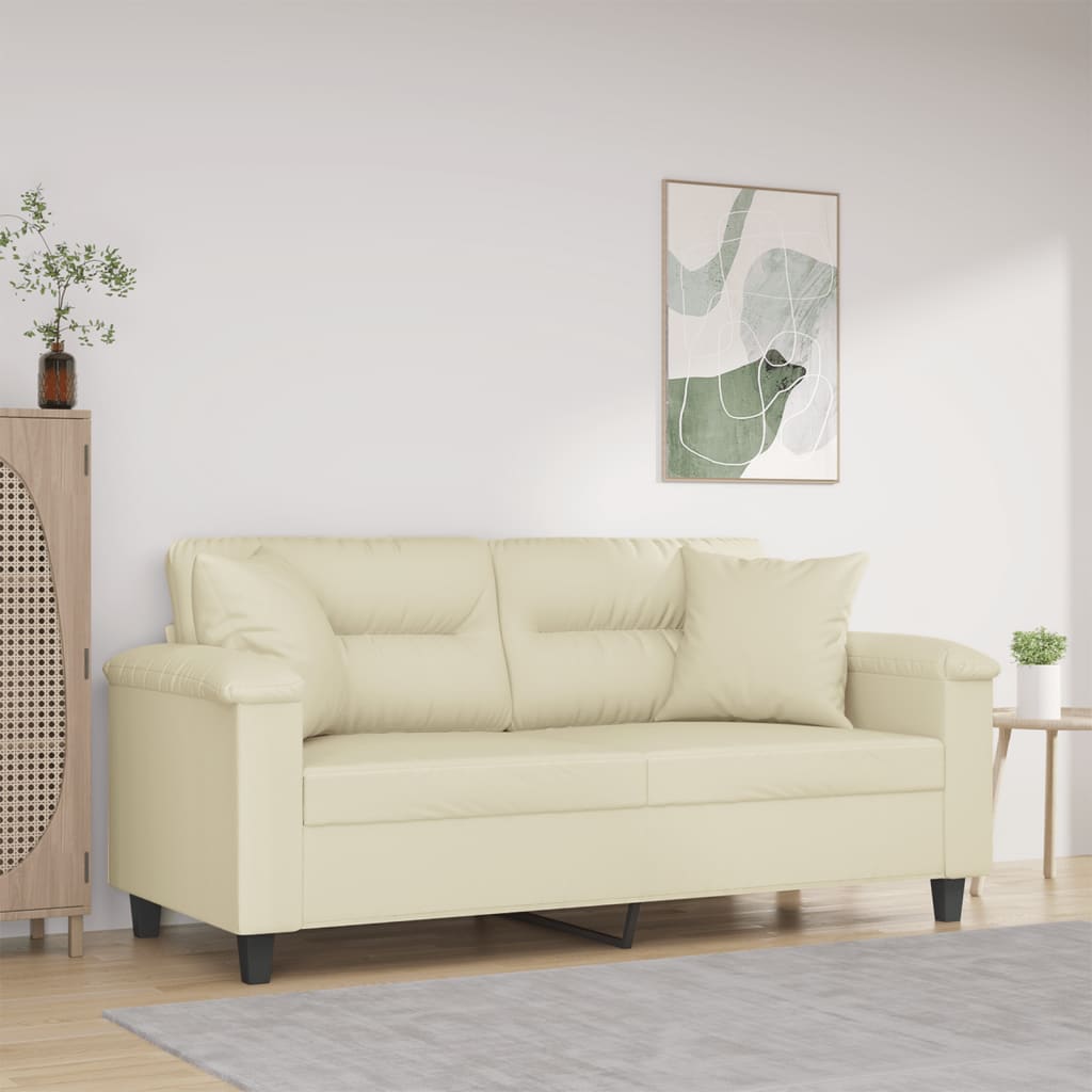 vidaXL 2-miestna pohovka s vankúšmi krémová 140 cm umelá koža