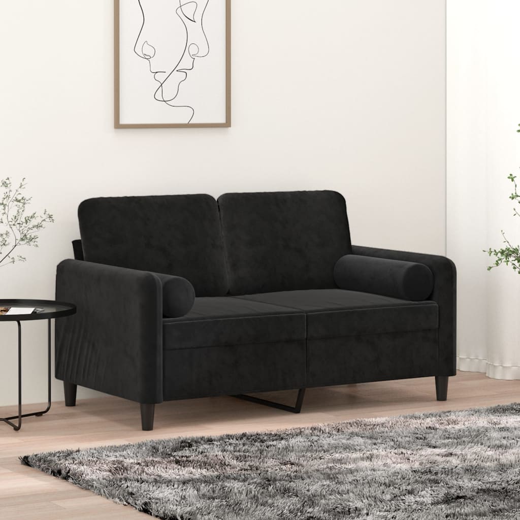 vidaXL 2-miestna pohovka s vankúšmi čierna 120 cm zamat