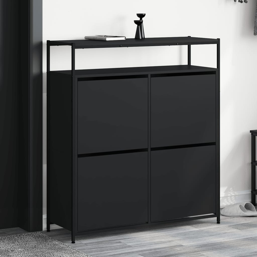 vidaXL Botník so 4 výklopnými zásuvkami čierny 100x34x112 cm