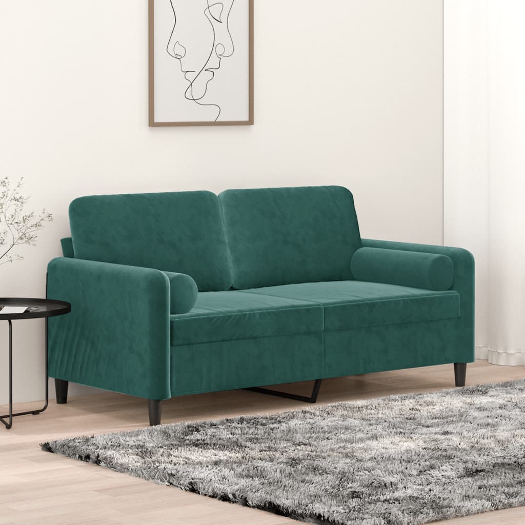 vidaXL 2-miestna pohovka s vankúšmi tmavozelená 140 cm zamat