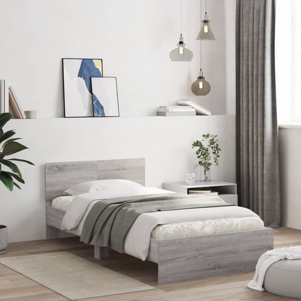 vidaXL Posteľný rám s čelom sivý sonoma 100x200 cm kompozitné drevo