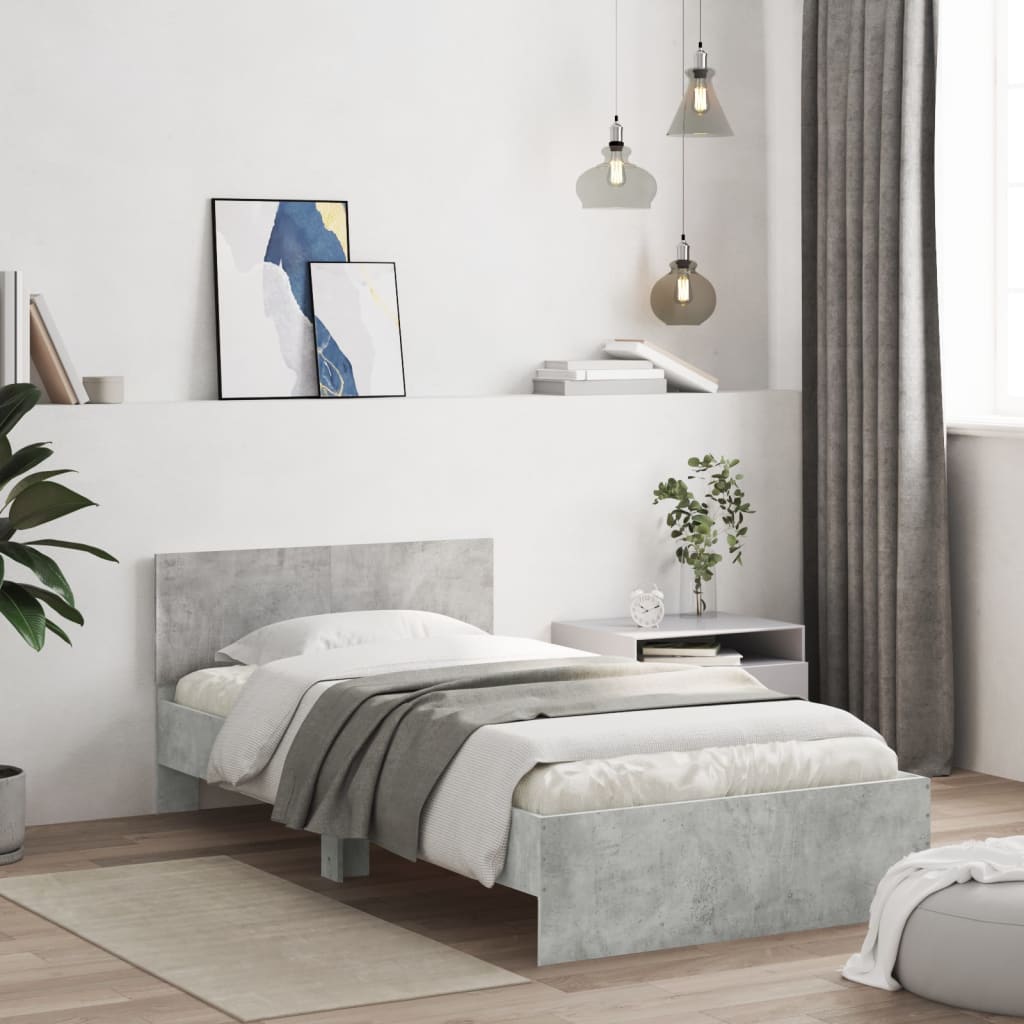 vidaXL Posteľný rám s čelom betónovo sivý 100x200 cm kompozitné drevo