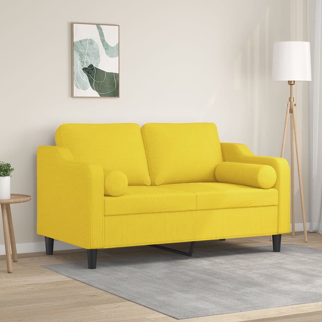 vidaXL 2-miestna pohovka s vankúšikmi svetložltá 120 cm látka