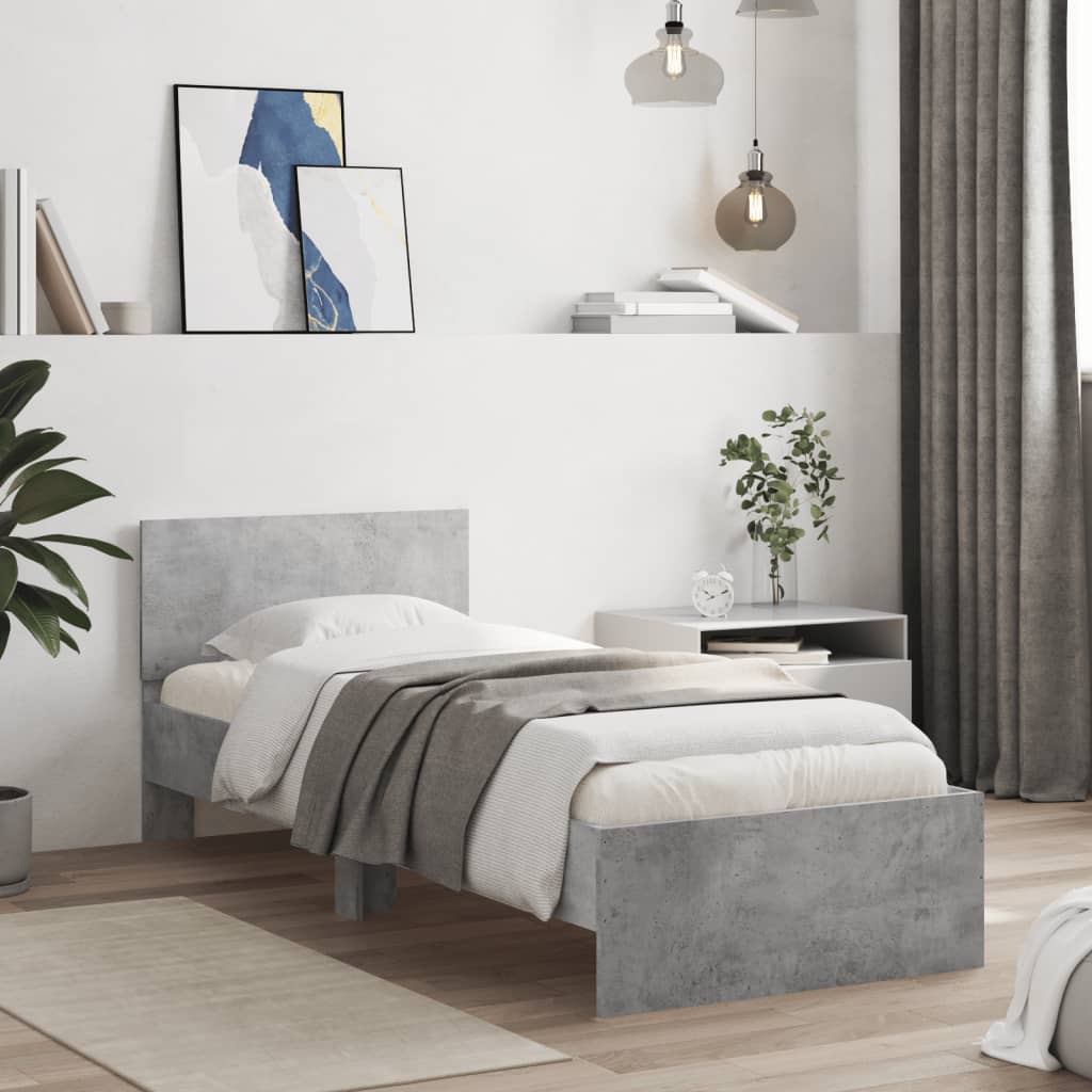 vidaXL Posteľný rám s čelom betónovo sivý 90x200 cm kompozitné drevo