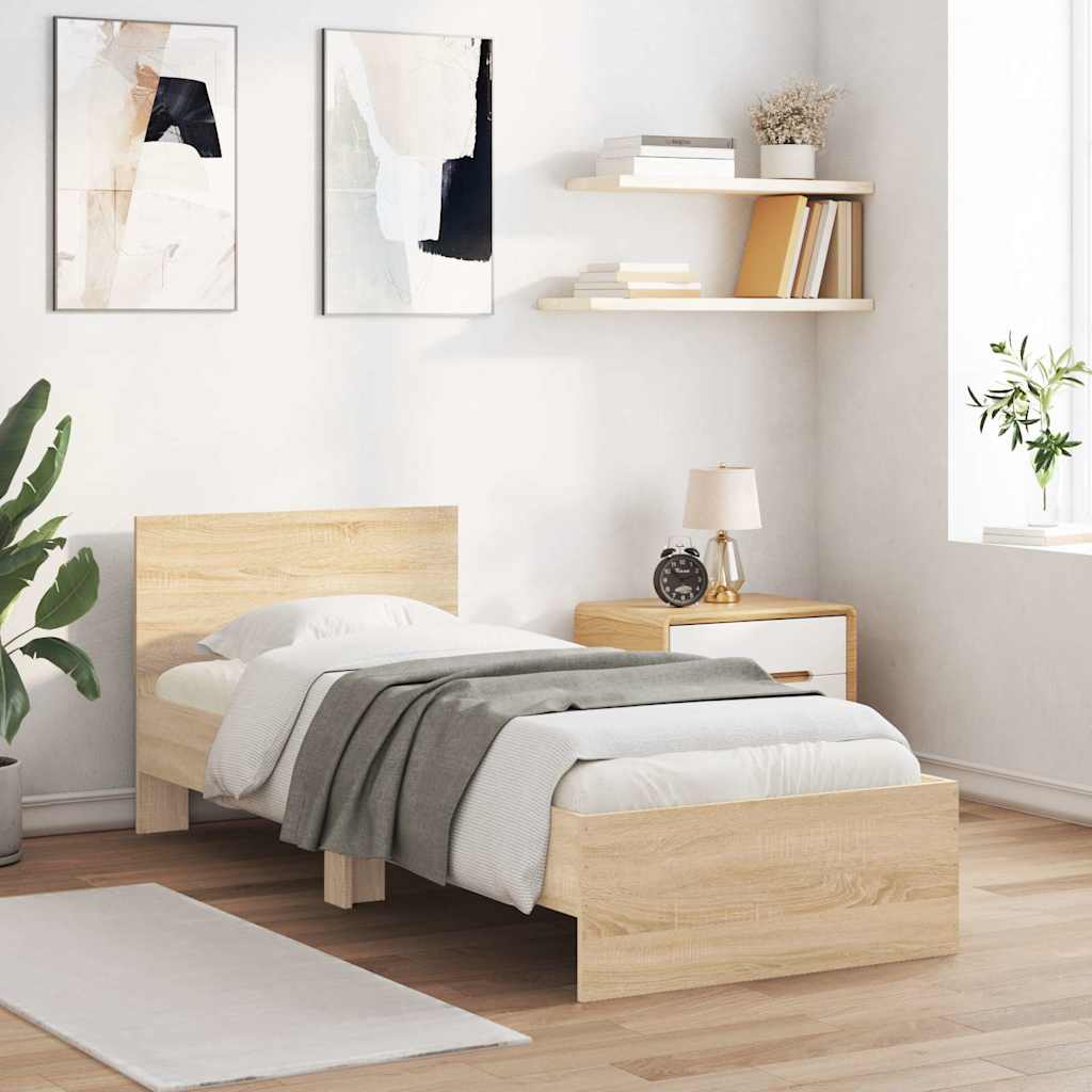 vidaXL Posteľný rám s čelom dub sonoma 90x200 cm kompozitné drevo