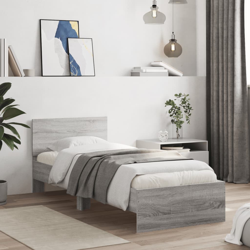 vidaXL Posteľný rám s čelom sivý sonoma 75x190 cm kompozitné drevo