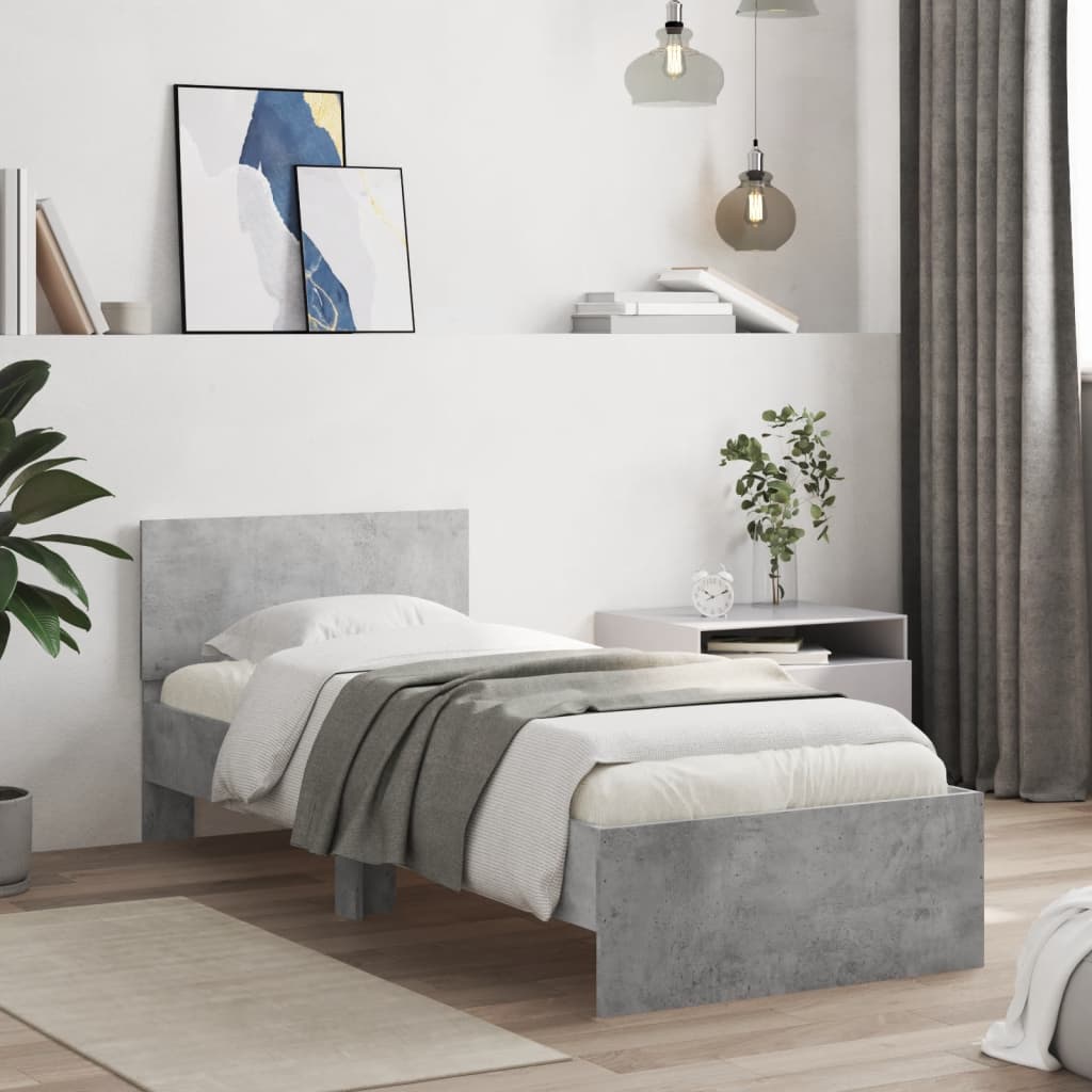 vidaXL Posteľný rám s čelom betónovo sivý 90x200 cm kompozitné drevo