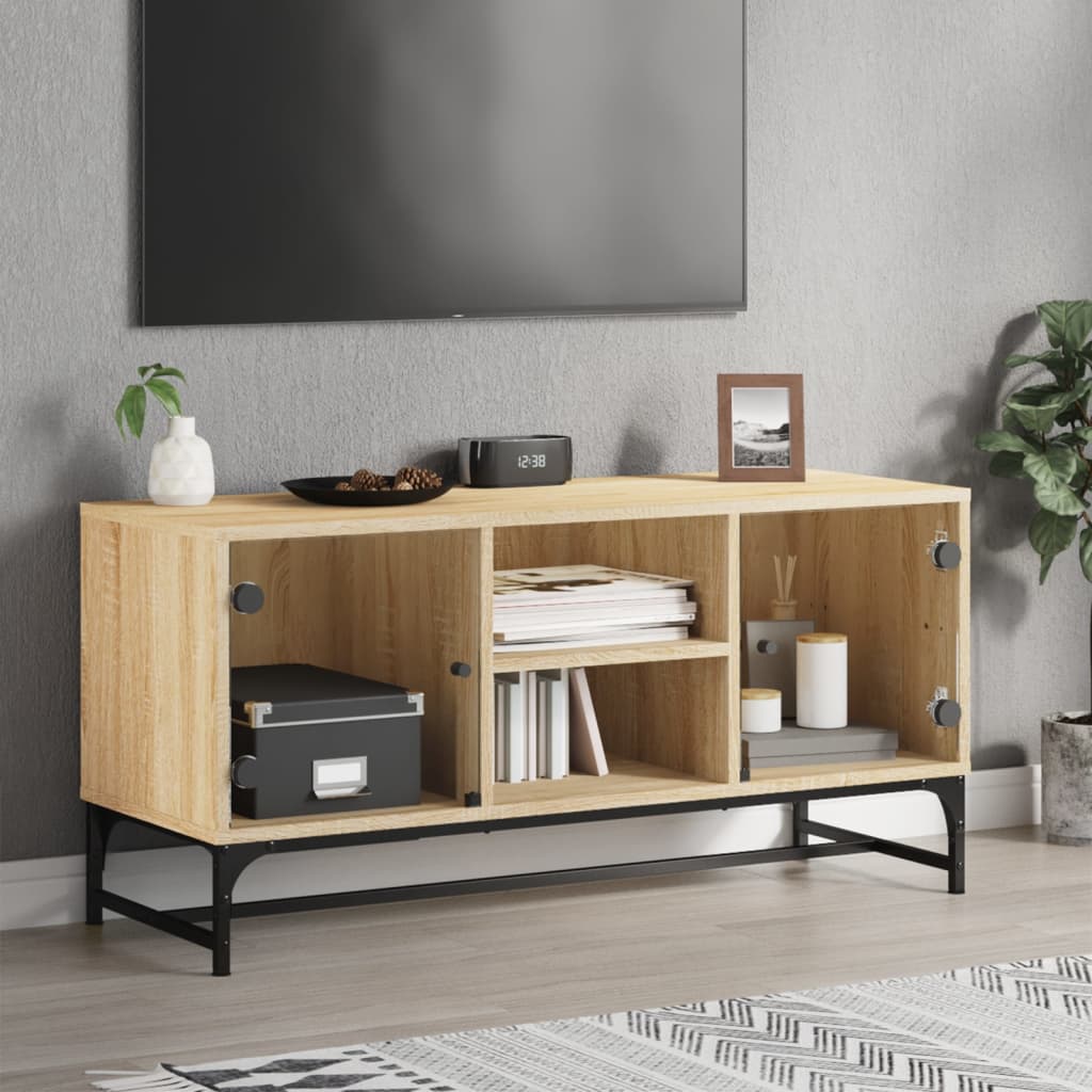 vidaXL TV skrinka so sklenenými dvierkami dub sonoma 102x37x50 cm