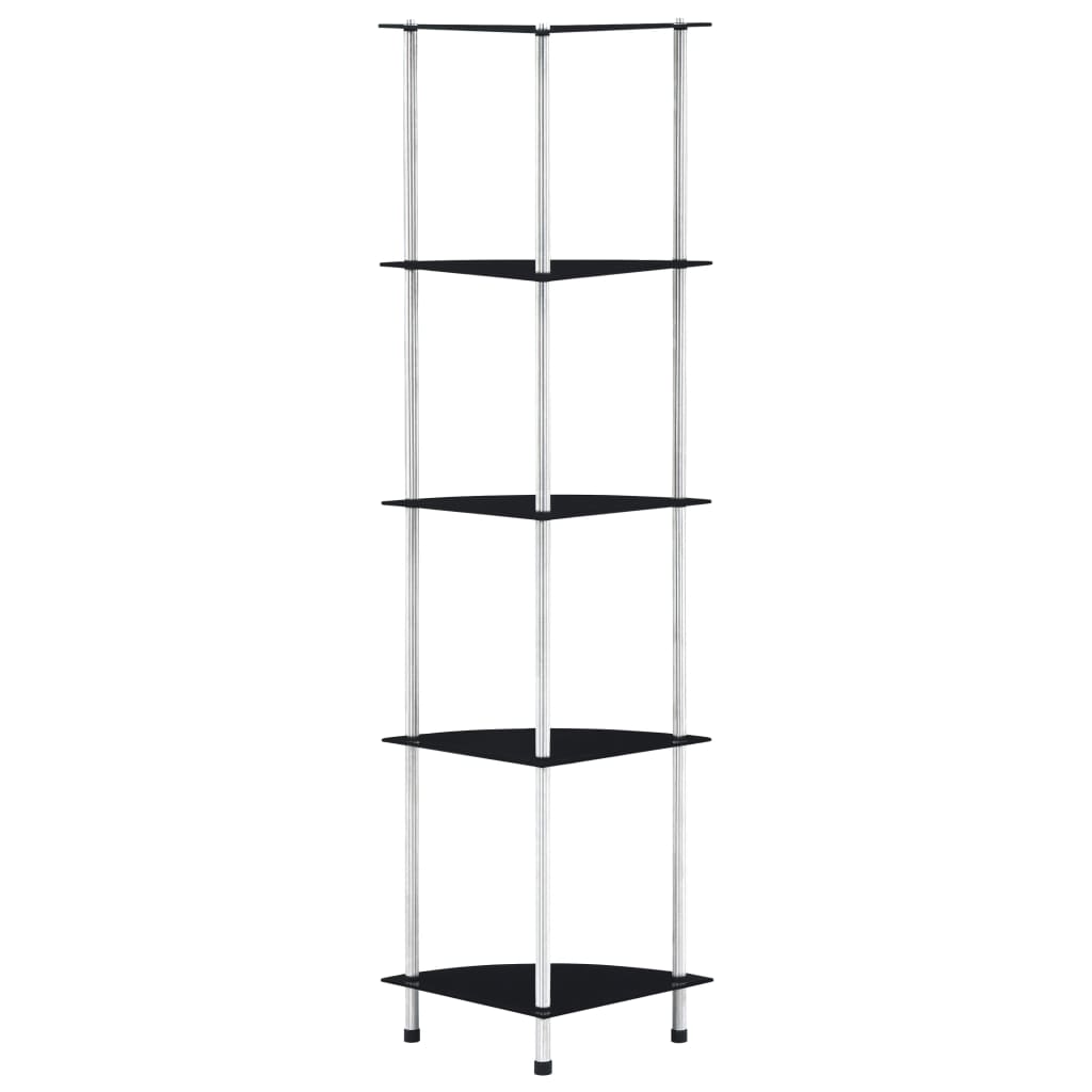 vidaXL Regál s 5 policami, čierny 30x30x130 cm, tvrdené sklo