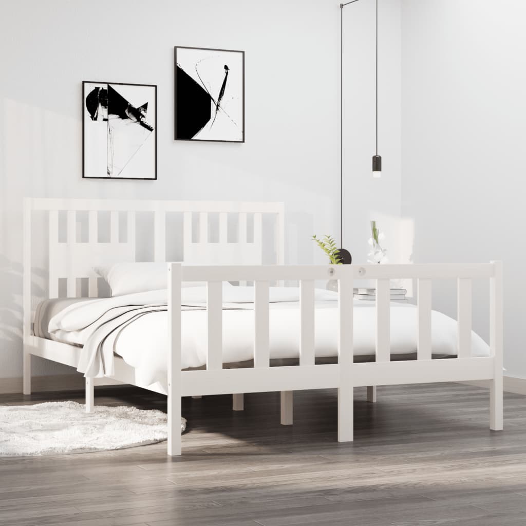 vidaXL Posteľný rám, biely, drevený masív 135x190 cm, dvojlôžko