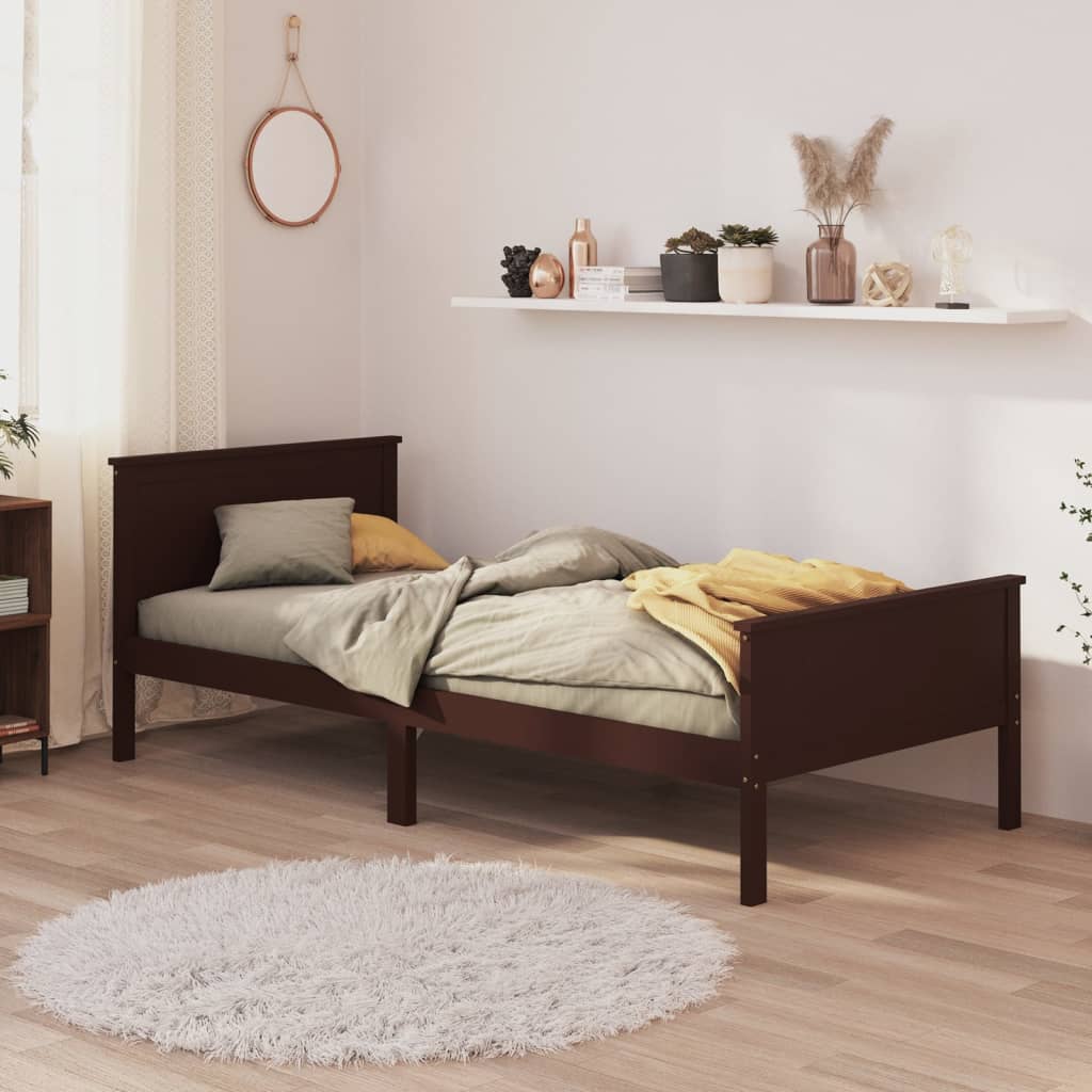 vidaXL Posteľný rám tmavohnedý borovicový masív 100x200 cm