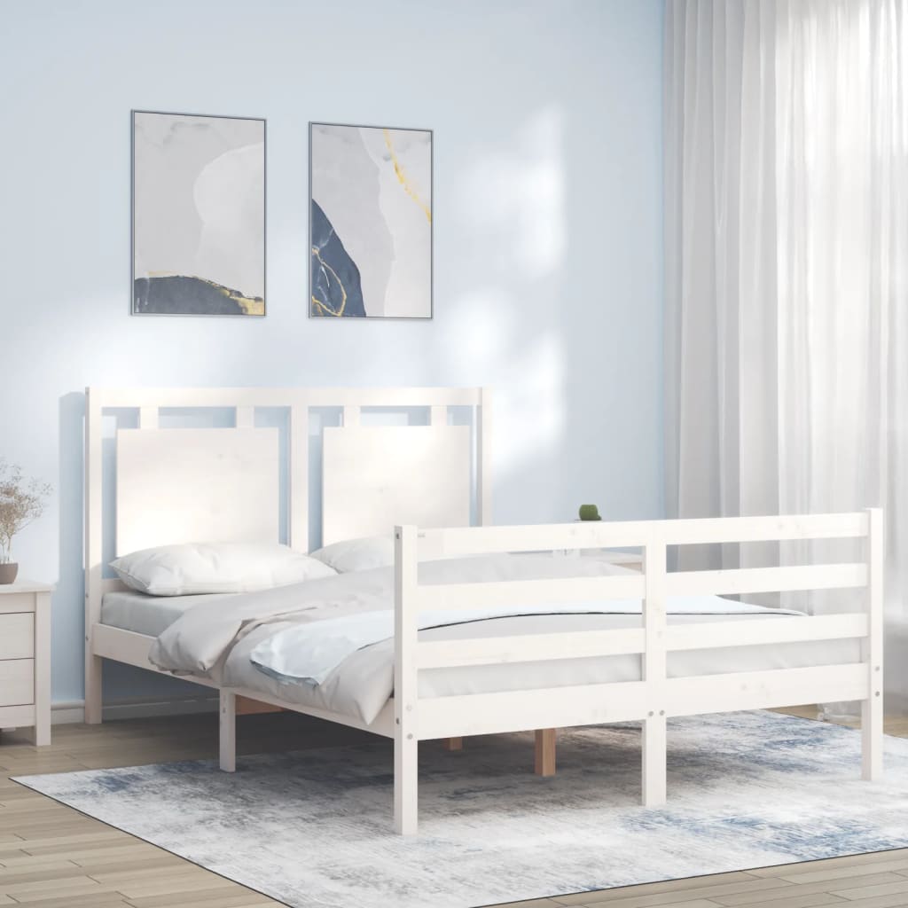 vidaXL Posteľný rám s čelom biely 120x200 cm masívne drevo