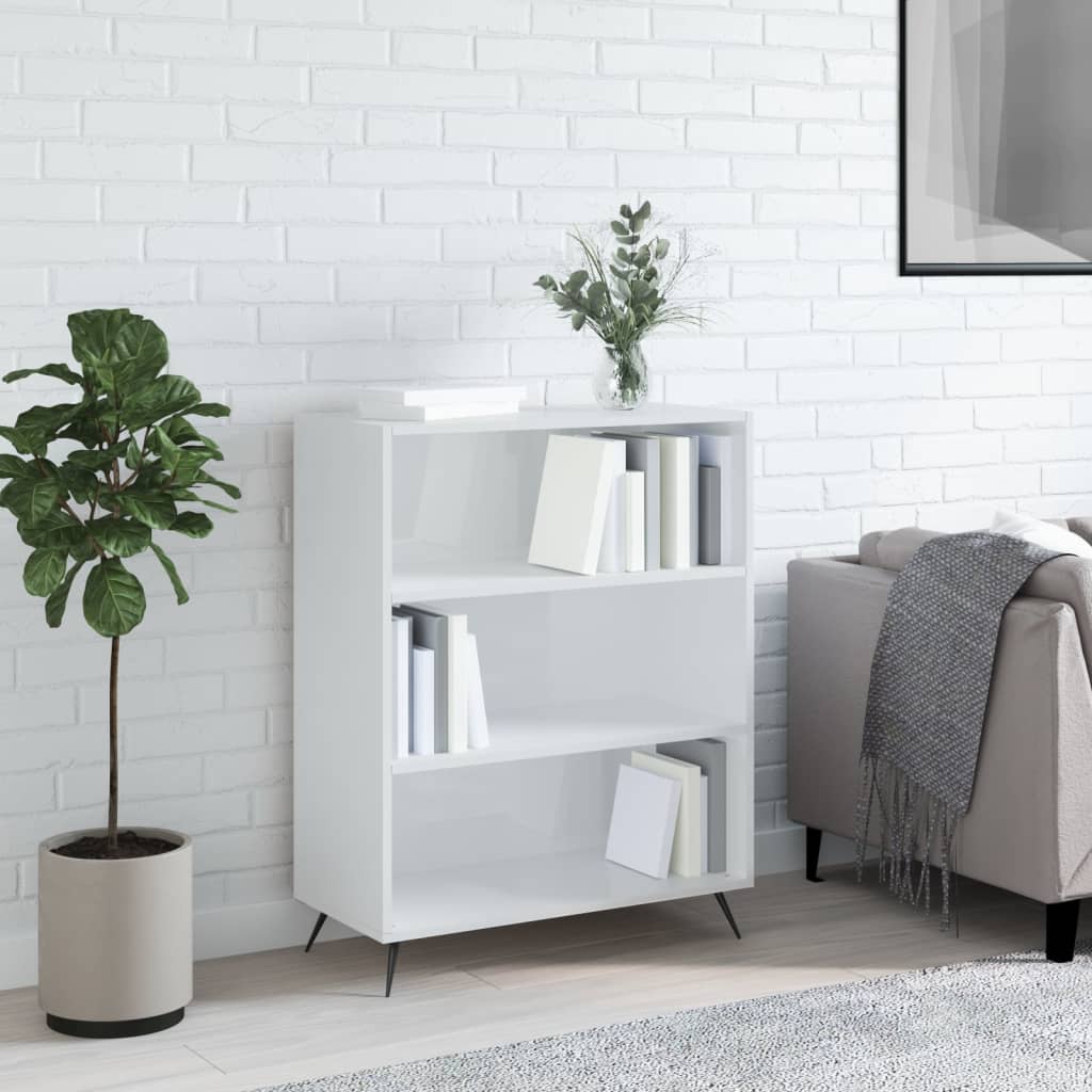 vidaXL Knižnica vysoký lesk biela 69,5x32,5x90 cm kompozitné drevo