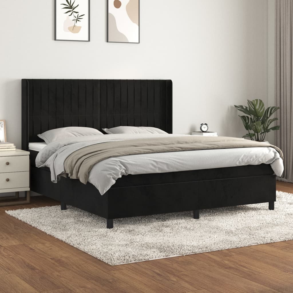 vidaXL Posteľný rám boxspring s matracom čierny 160x200 cm zamat