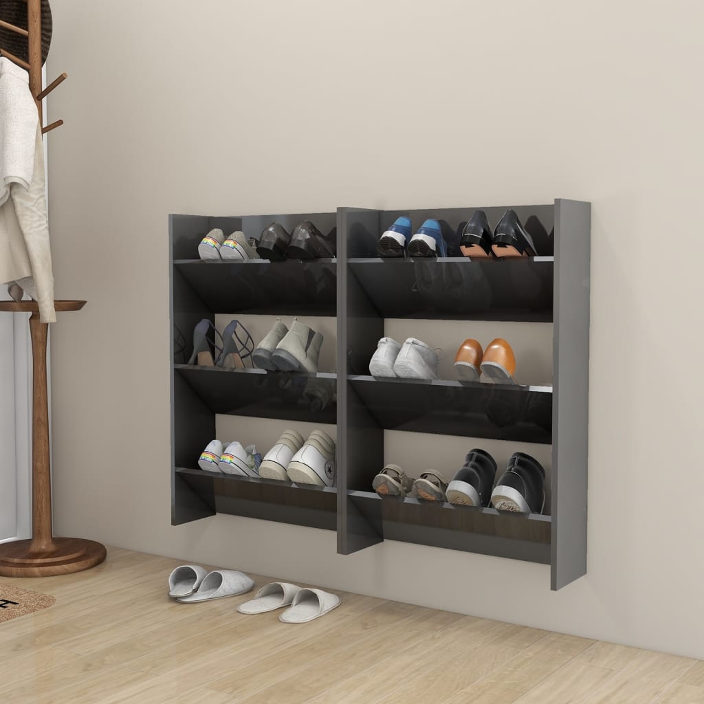 vidaXL Nástenné skrinky na topánky 2 ks, lesklé sivé 60x18x90 cm