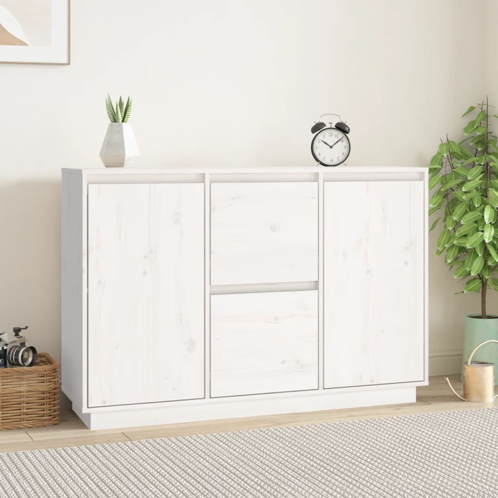 vidaXL Komoda biela 111x34x75 cm borovicový masív