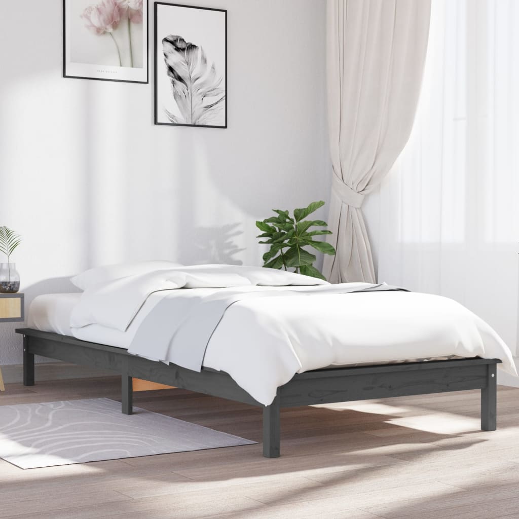 vidaXL Posteľný rám sivý borovicový masív 100x200 cm