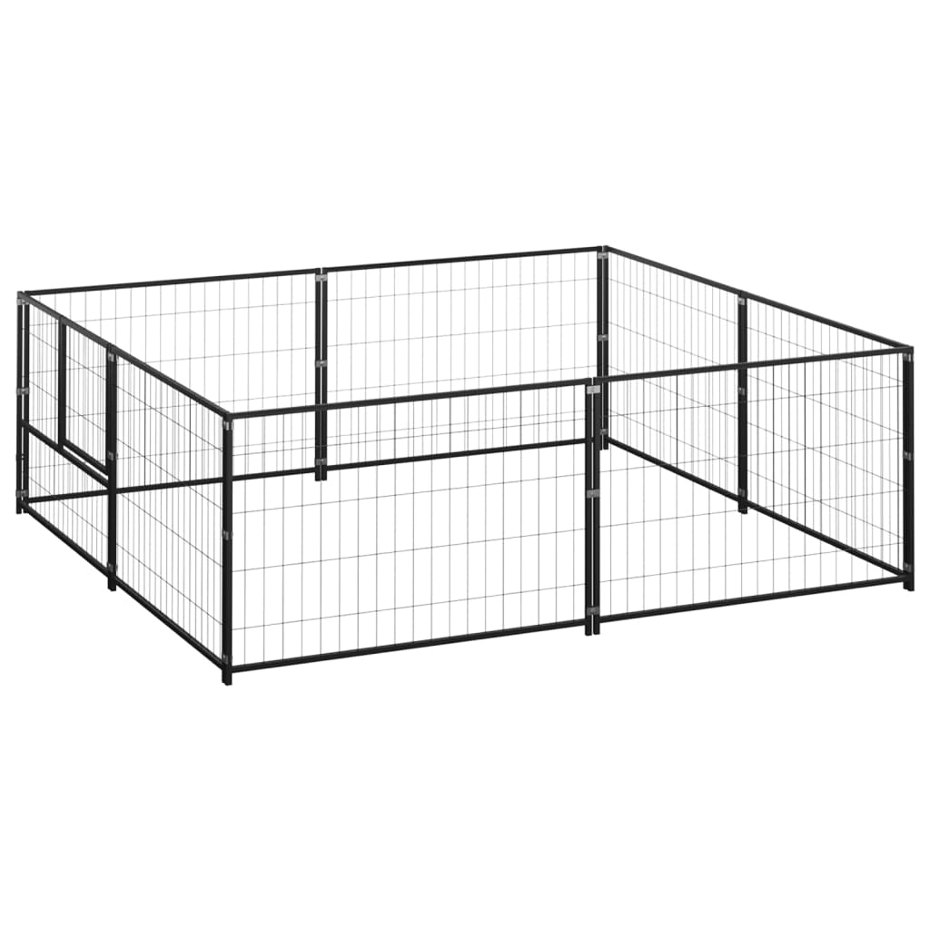 vidaXL Koterec pre psy čierny 4 m² oceľ
