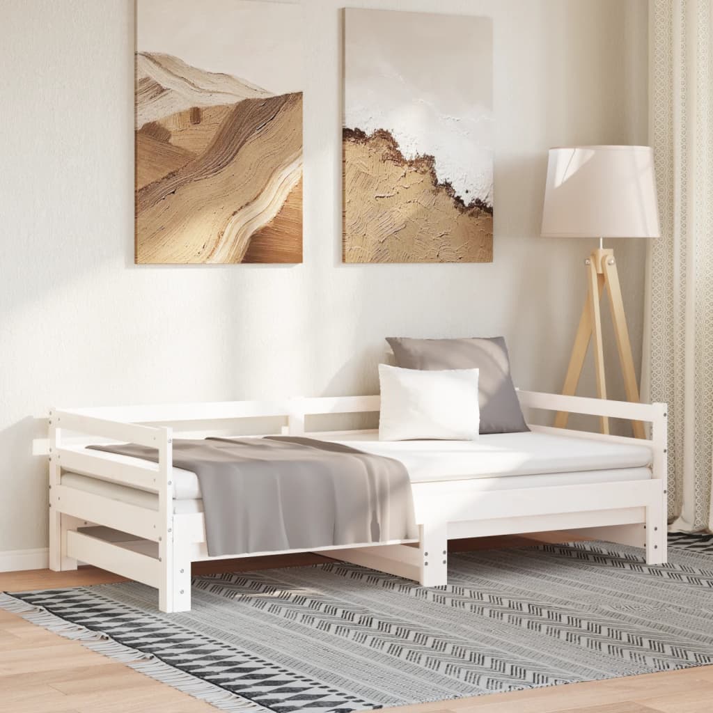 vidaXL Rozkladacia denná posteľ biela borovicový masív 2x(90x200) cm