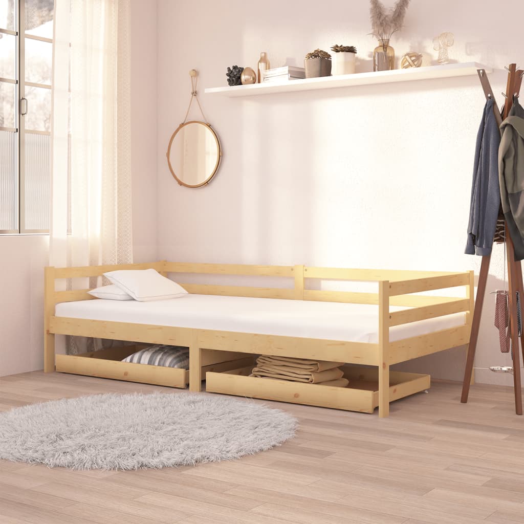 vidaXL Denná posteľ so zásuvkami 90x200 cm, borovicový masív