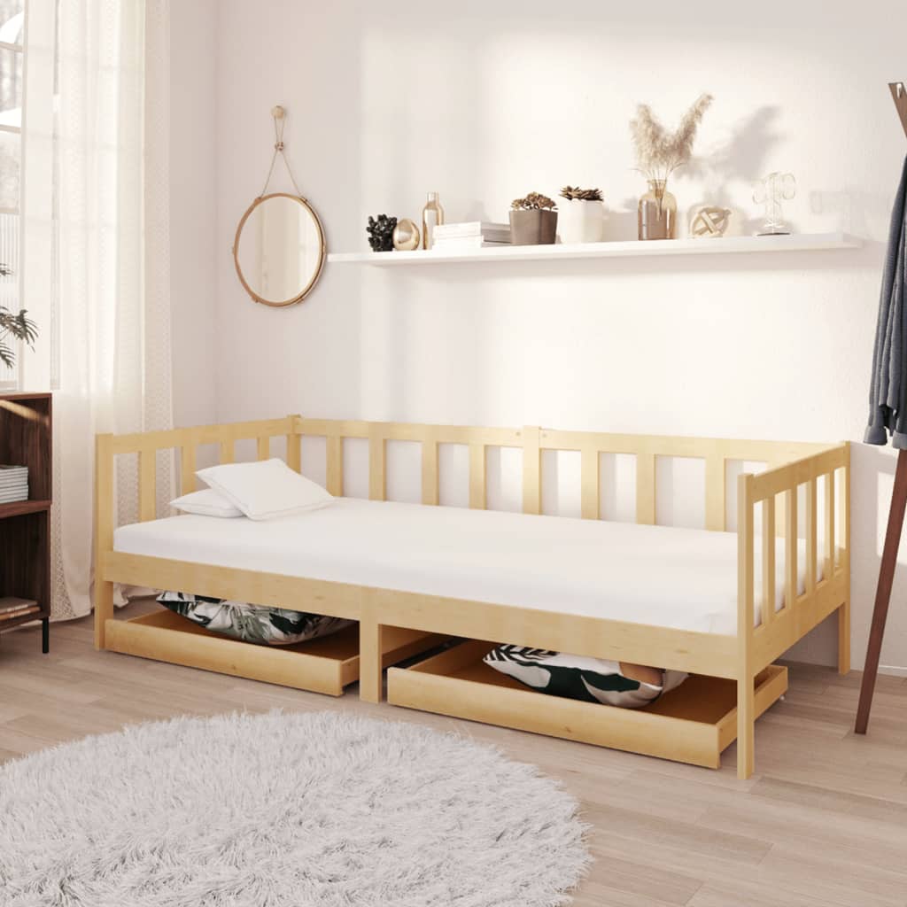vidaXL Denná posteľ so zásuvkami 90x200 cm, borovicový masív