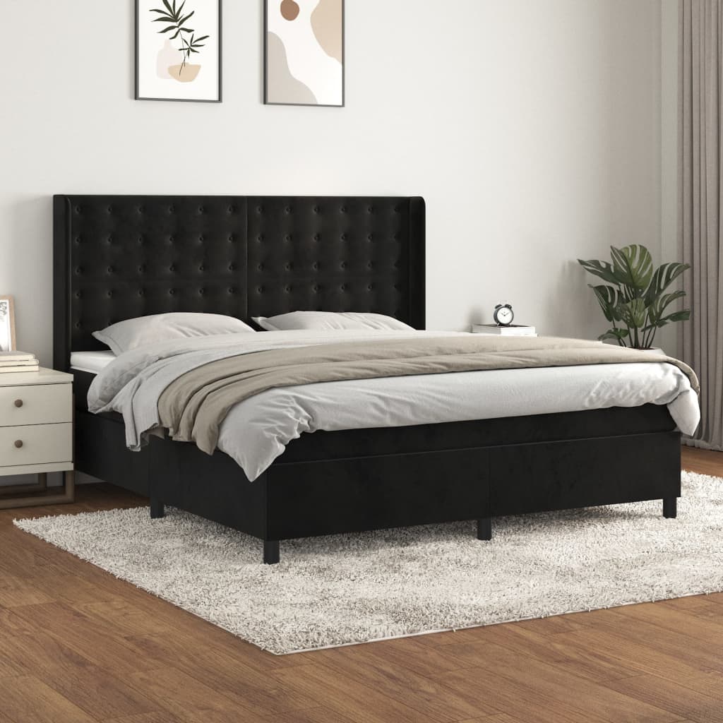 vidaXL Posteľný rám boxspring s matracom čierny 180x200 cm zamat