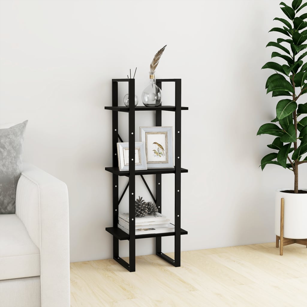 vidaXL Knižnica s 3 policami čierna 40x30x105 cm borovicový masív