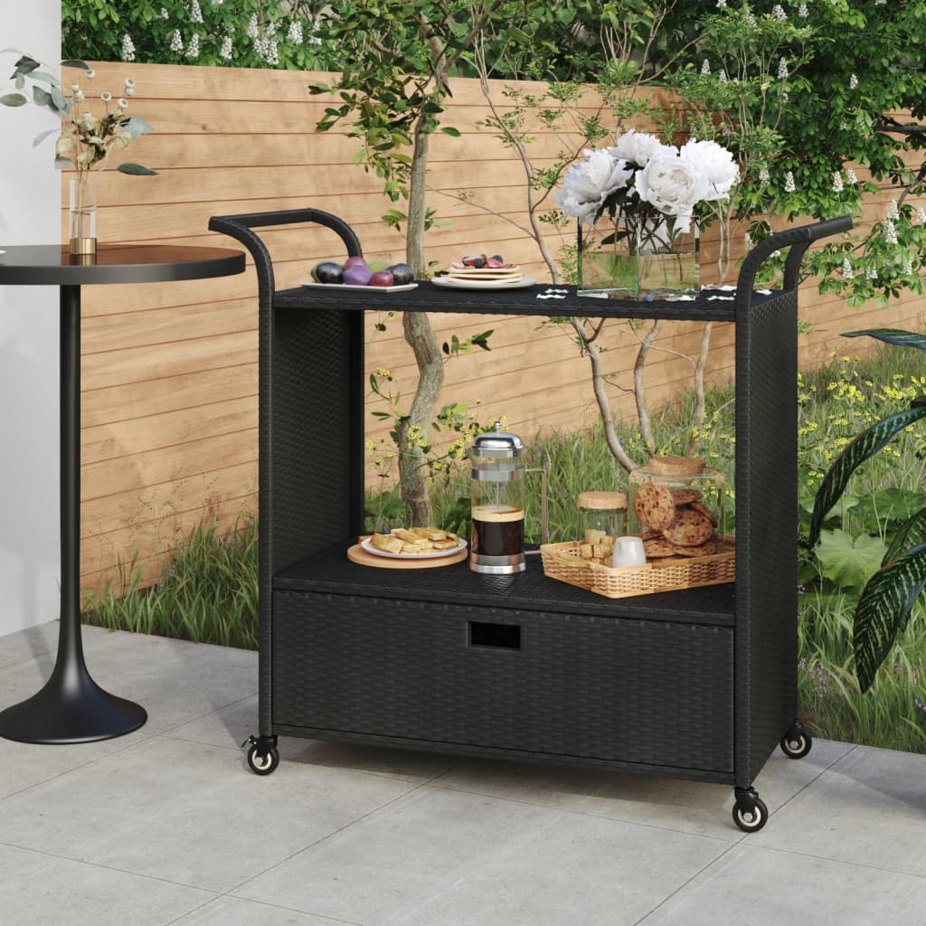 vidaXL Barový vozík so zásuvkou čierny 100x45x97 cm polyratan