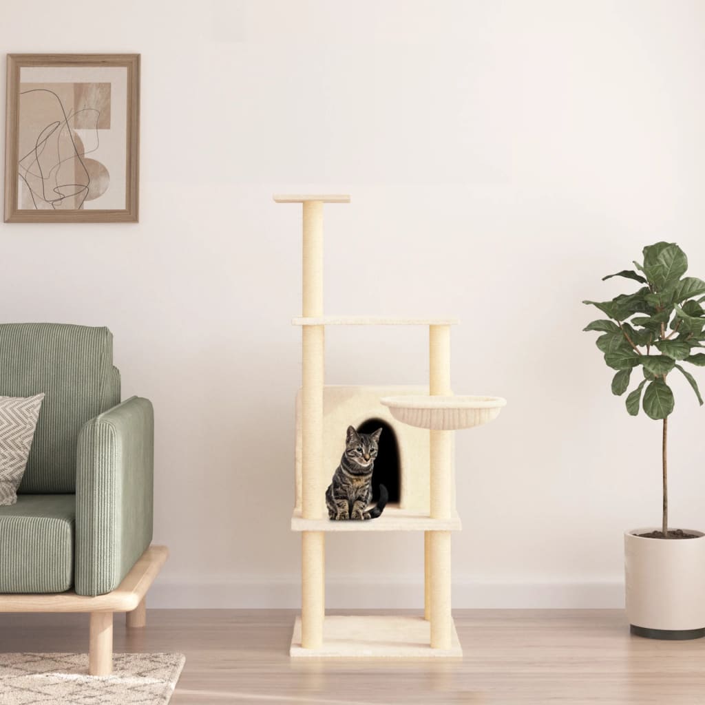vidaXL Škrabadlo pre mačky so sisalovými stĺpikmi krémové 132 cm