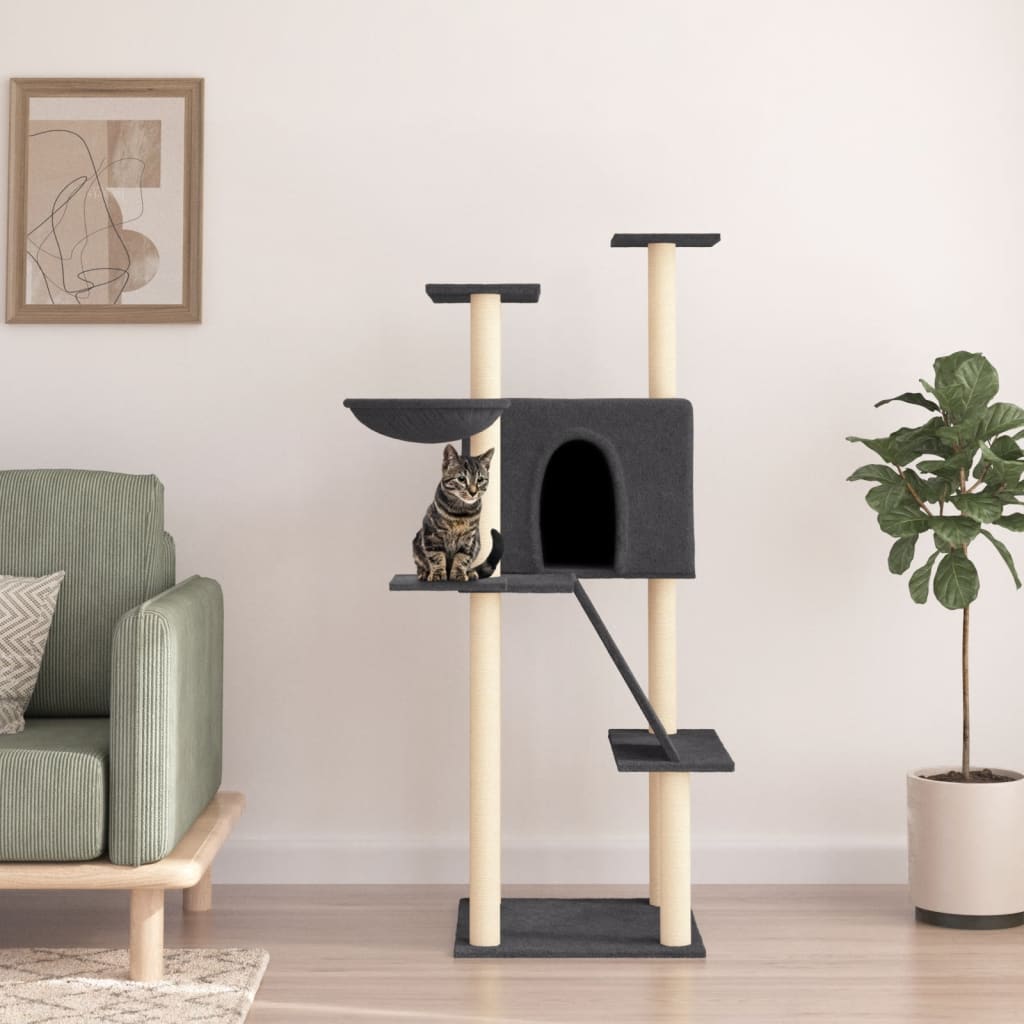 vidaXL Škrabadlo pre mačky so sisalovými stĺpikmi tmavosivé 143 cm