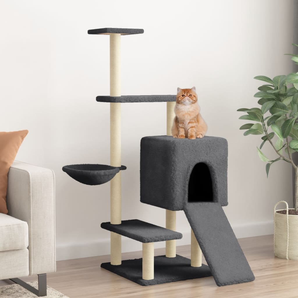 vidaXL Škrabadlo pre mačky so sisalovými stĺpikmi tmavosivé 130,5 cm