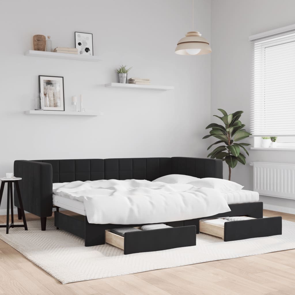 vidaXL Rozkladacia denná posteľ so zásuvkami čierna 90x190 cm zamat