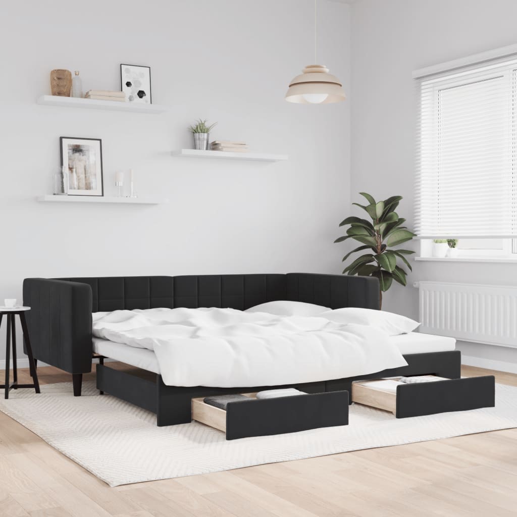 vidaXL Rozkladacia denná posteľ so zásuvkami čierna 90x190 cm zamat