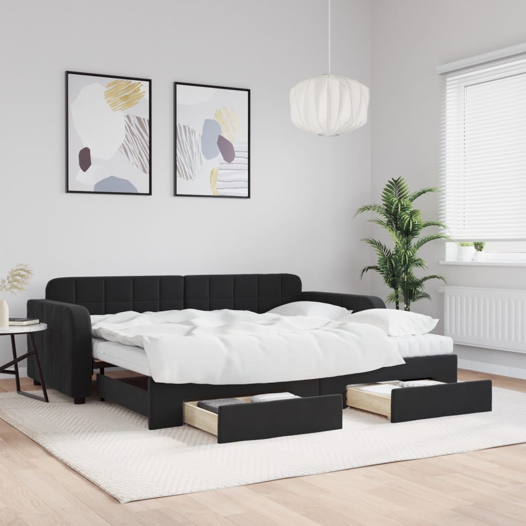 vidaXL Rozkladacia denná posteľ so zásuvkami čierna 90x190 cm zamat