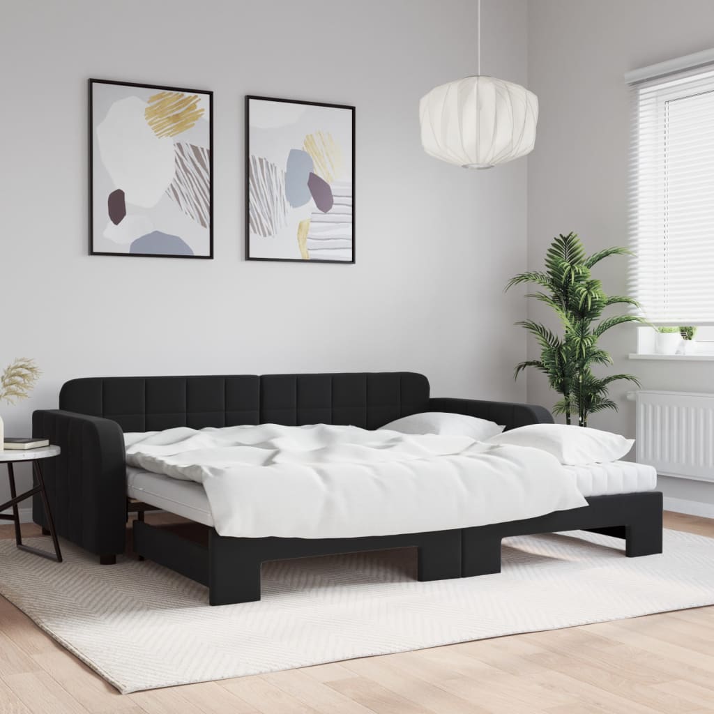 vidaXL Rozkladacia denná posteľ s matracmi čierna 90x190 cm zamat