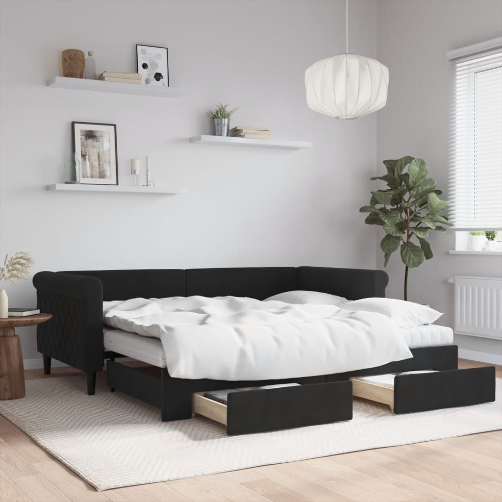 vidaXL Rozkladacia denná posteľ so zásuvkami čierna 90x190 cm zamat