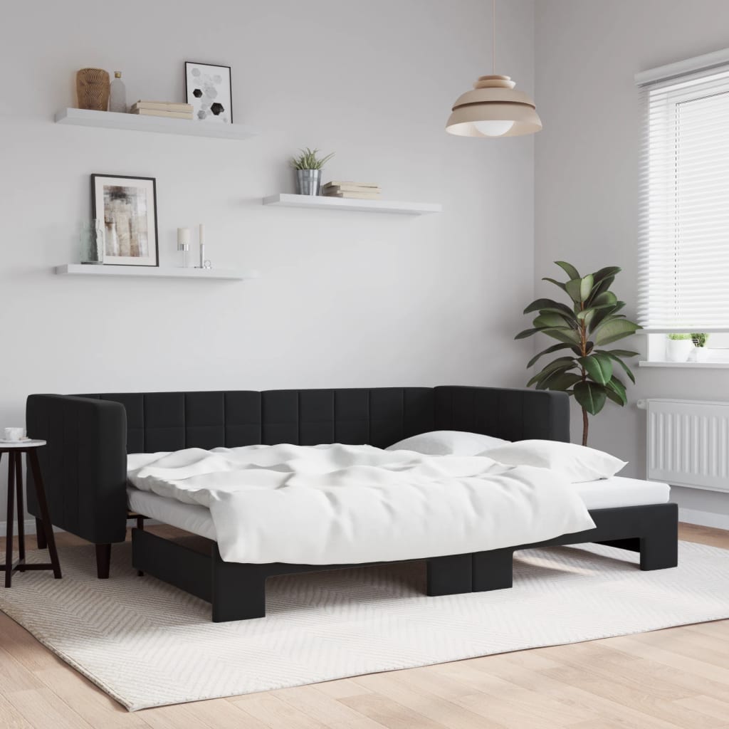 vidaXL Denná posteľ s rozkladacou posteľou čierna 90x190 cm zamat