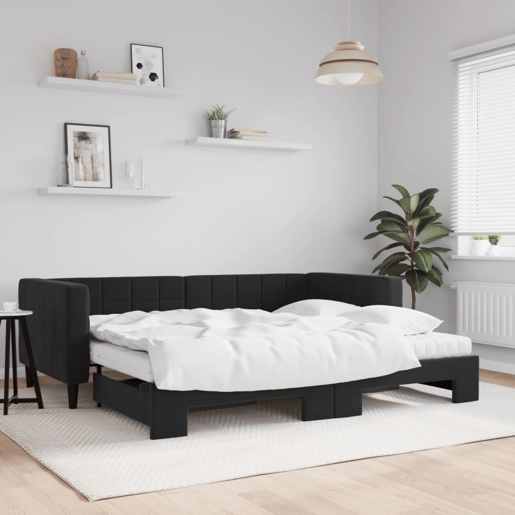 vidaXL Rozkladacia denná posteľ s matracmi čierna 90x190 cm zamat