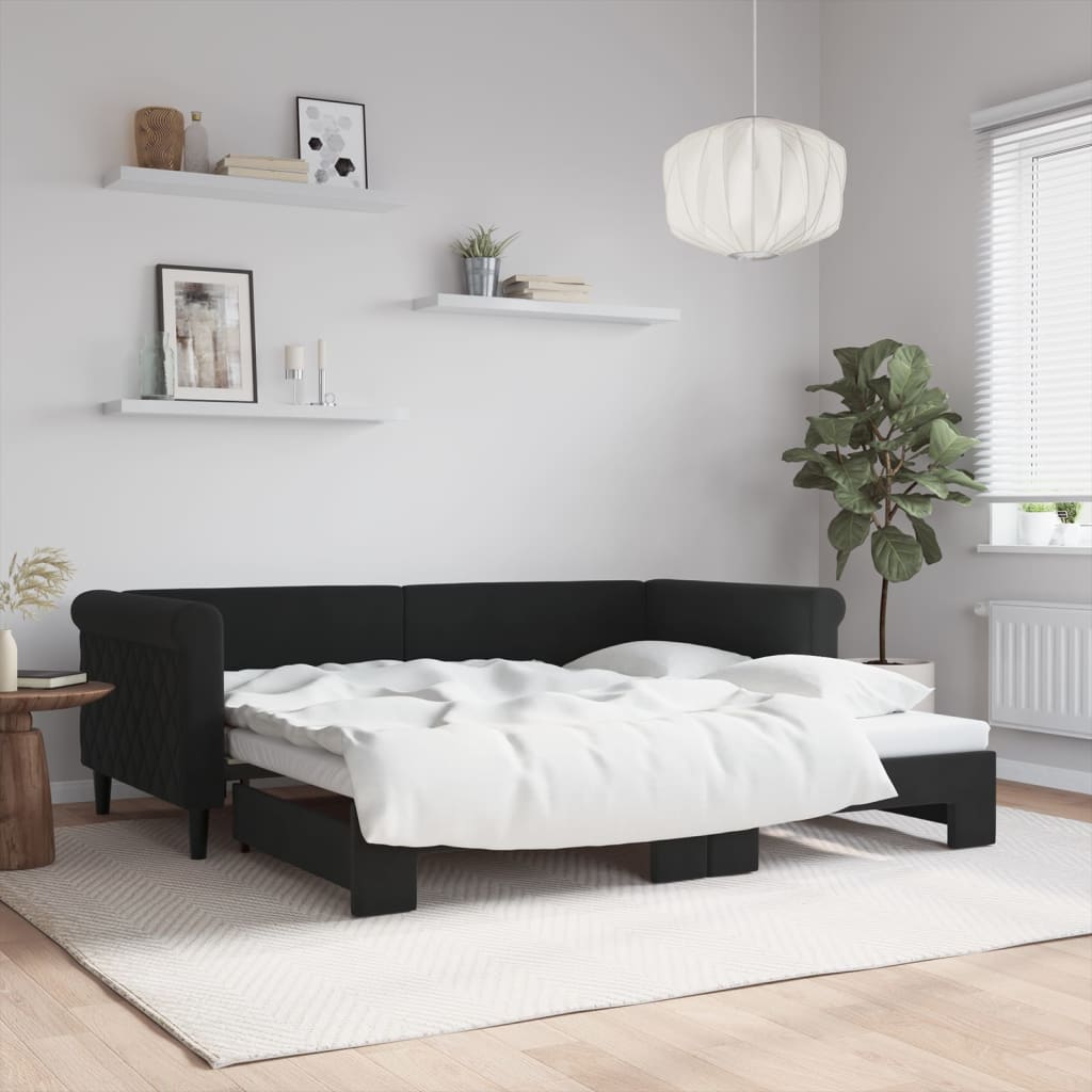 vidaXL Denná posteľ s rozkladacou posteľou čierna 90x190 cm zamat