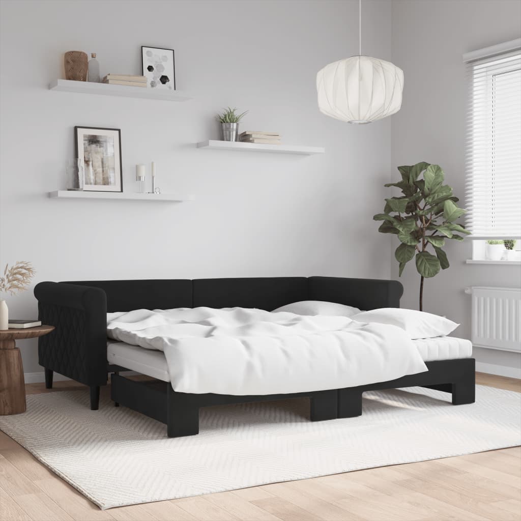 vidaXL Rozkladacia denná posteľ s matracmi čierna 90x190 cm zamat