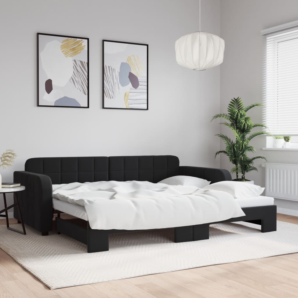 vidaXL Denná posteľ s rozkladacou posteľou čierna 90x190 cm zamat