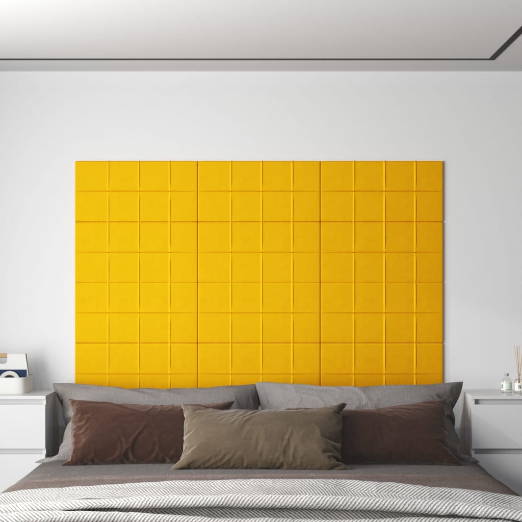 vidaXL Nástenné panely 12 ks žlté 60x30 cm zamat 2,16 m²
