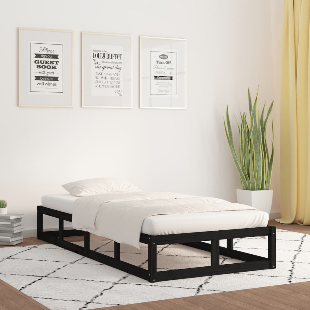 vidaXL Posteľný rám čierny 90x190 cm jednolôžko masívne drevo