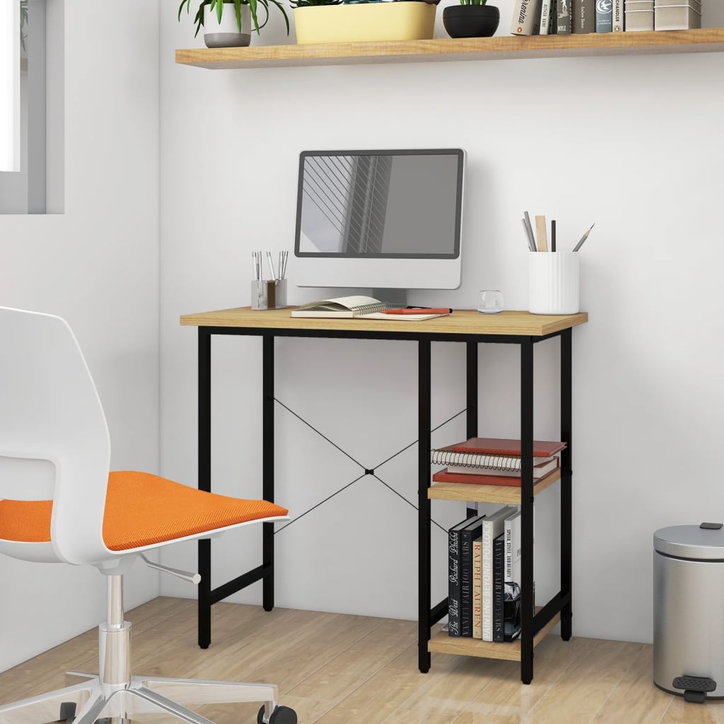 vidaXL Počítačový stôl, čierny a svetlý dub 80x40x72 cm, MDF a kov
