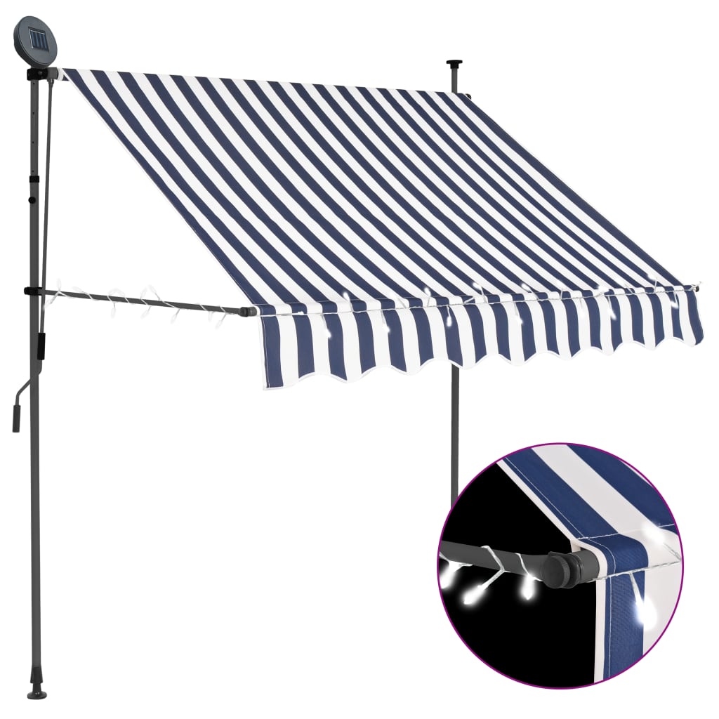 vidaXL Ručne zaťahovacia markíza s LED 100 cm, modro biela