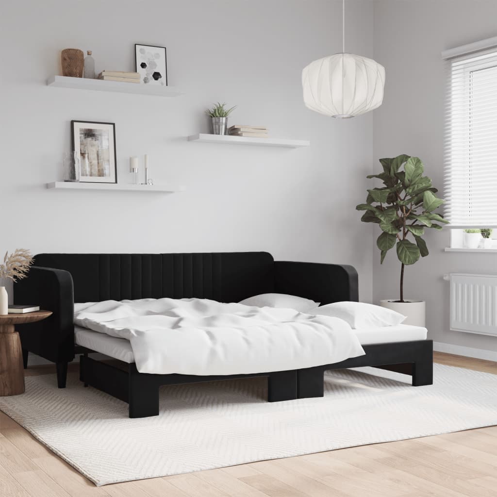 vidaXL Denná posteľ s rozkladacou posteľou čierna 90x190 cm zamat
