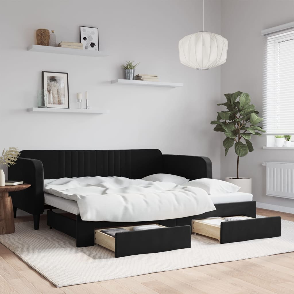 vidaXL Rozkladacia denná posteľ so zásuvkami čierna 90x190 cm zamat