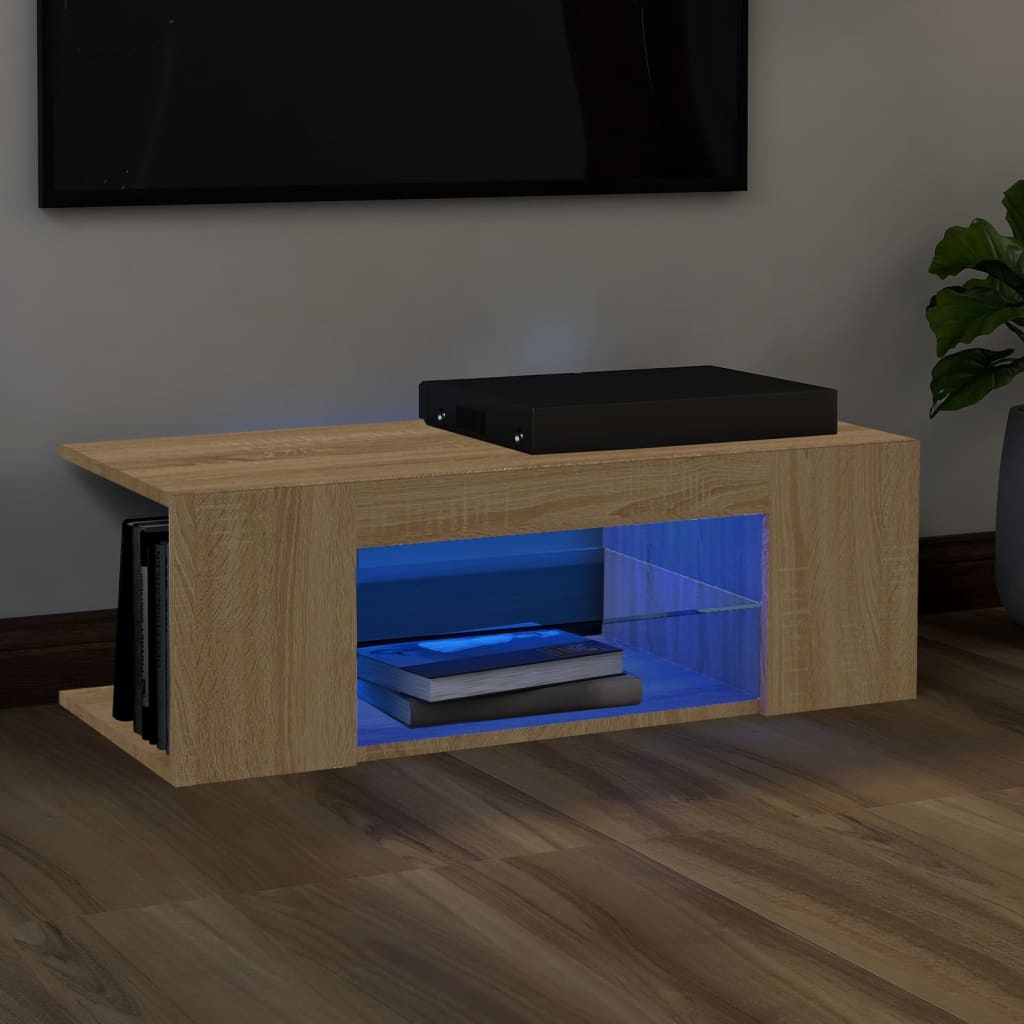 vidaXL TV skrinka s LED svetlami dub sonoma 90x39x30 cm