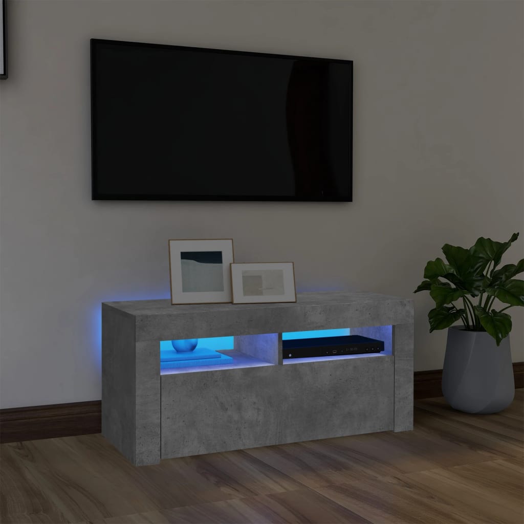 vidaXL TV skrinka s LED svetlami betónová sivá 90x35x40 cm